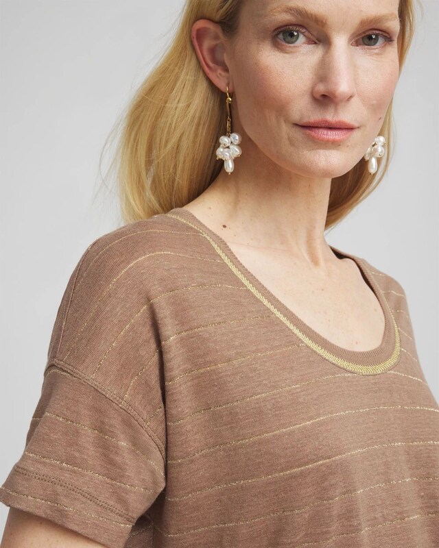 Striped Sweater Trim Linen Tee - image 4